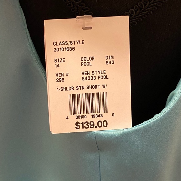 David's Bridal One Shoulder Pool Bridesmaid Dress - Picture 5 of 8